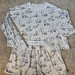 American Eagle Size L Gray Snoopy Sleepwear Set